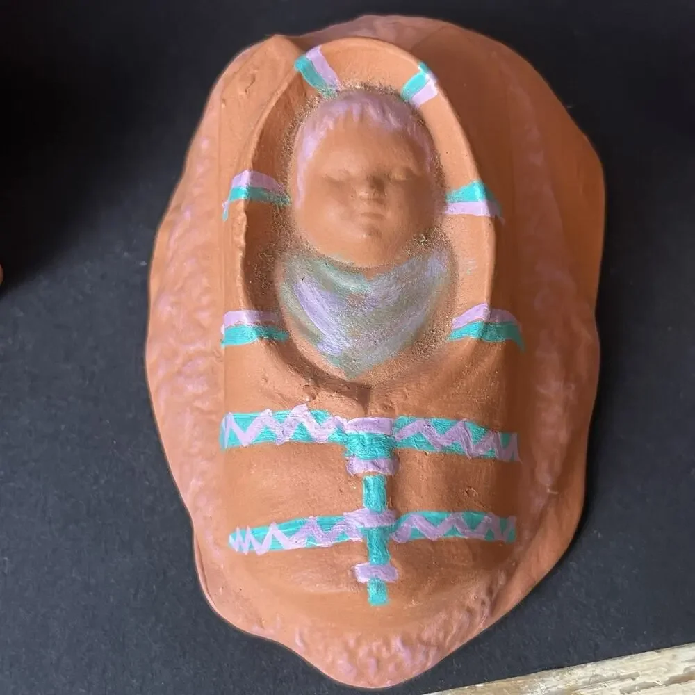 Vintage 10 Pc Native American Style Terracotta Nativity Set Southwest Folk Art